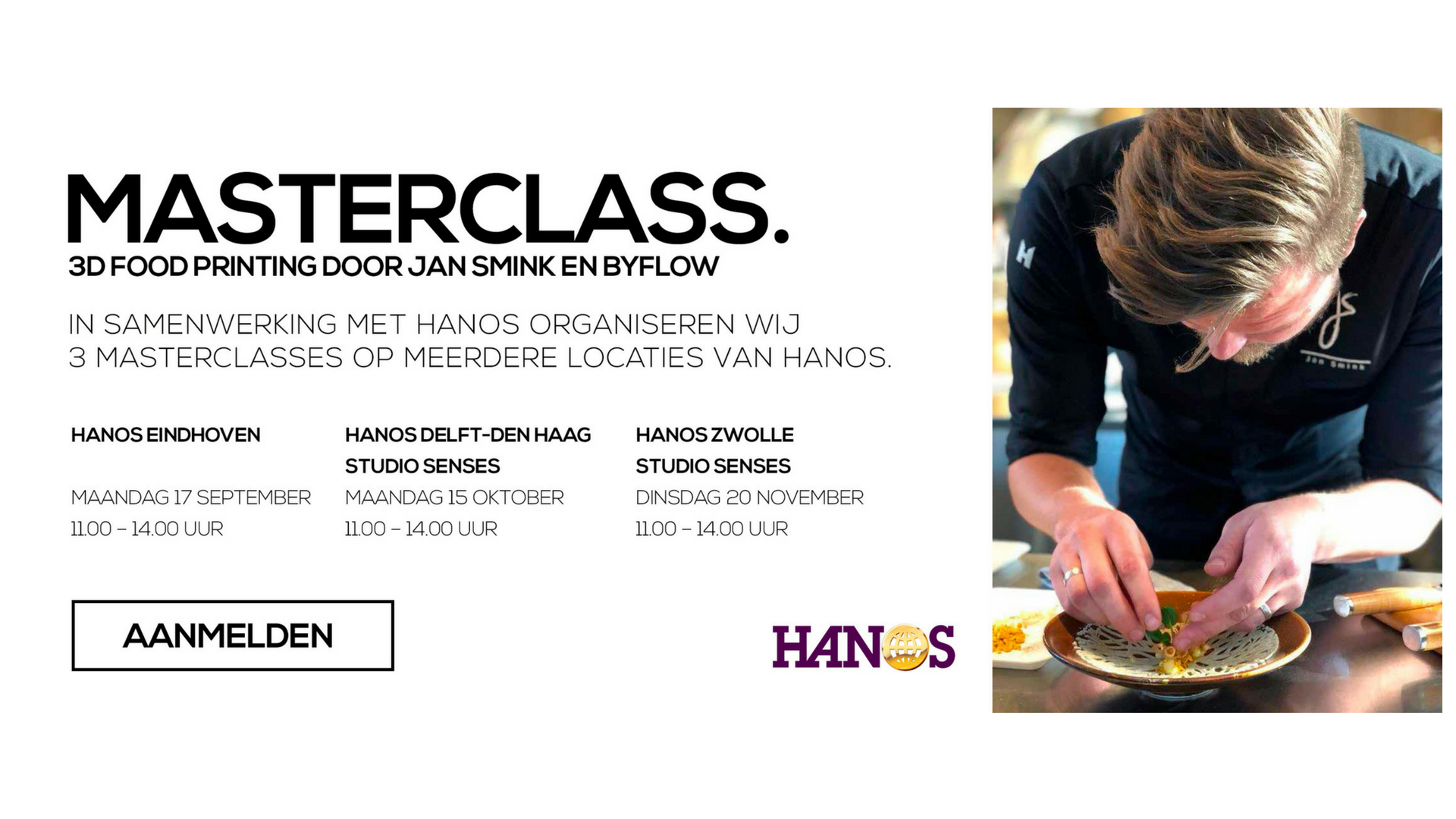 Masterclass: Let your food creativity become a reality! 3D Food Printing with byFlow, HANOS and Jan Smink.